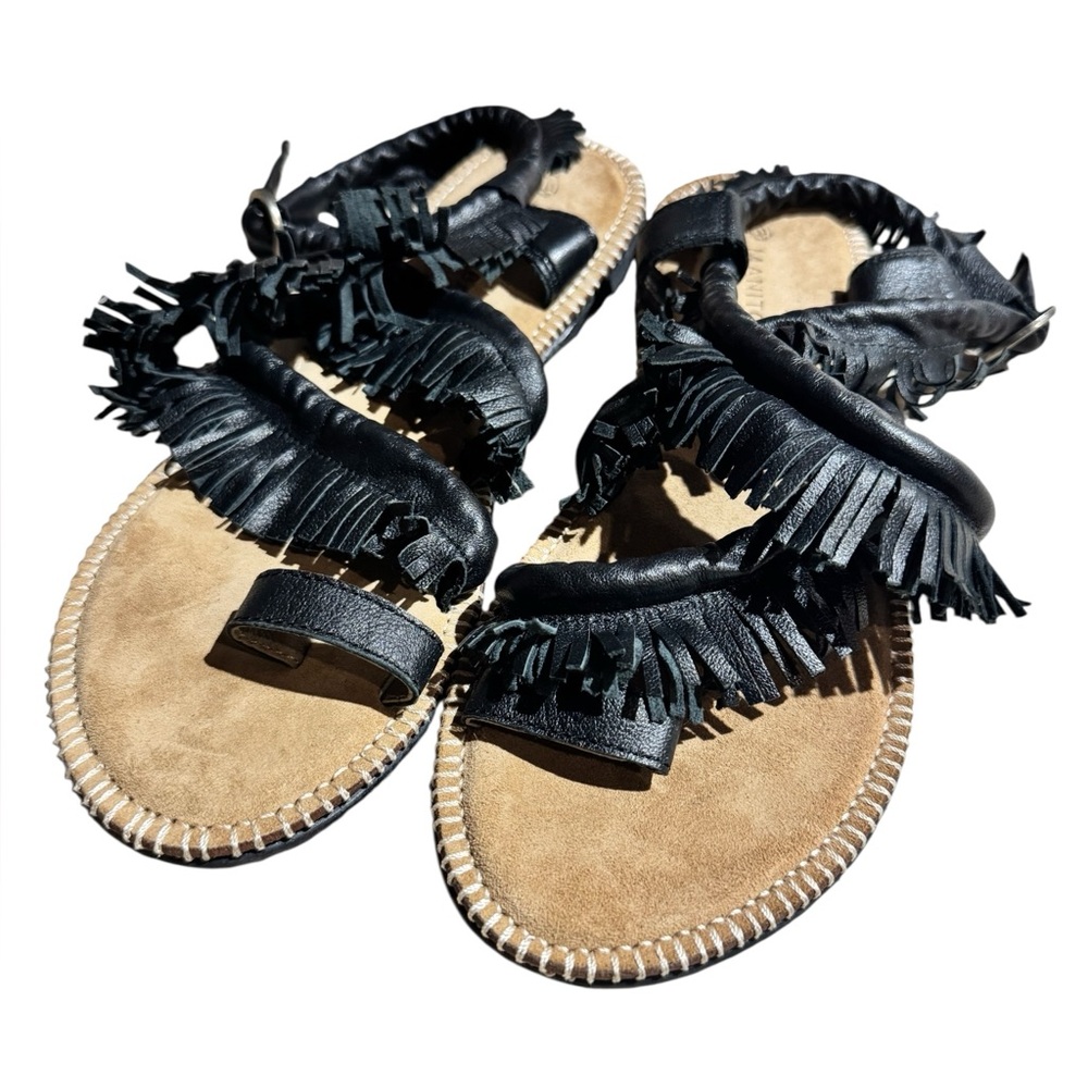 SUNDANCE MANITOBAH black leather fringe sandals Size 9